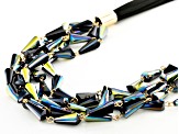 Pre-Owned Black Iridescent Bead Gold Tone Multi-Row Necklace