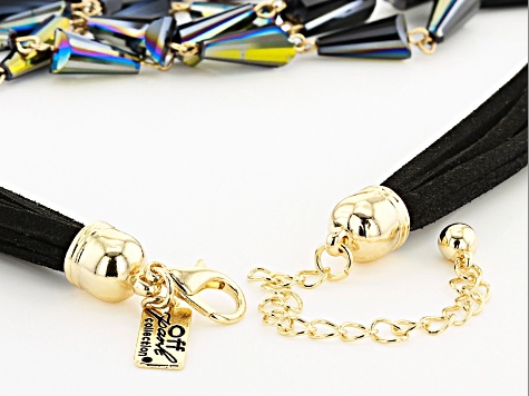 Pre-Owned Black Iridescent Bead Gold Tone Multi-Row Necklace