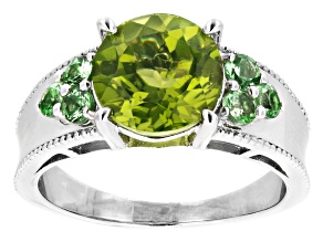 Pre-Owned Green Manchurian Peridot(TM) Rhodium Over Sterling Silver Ring 2.81ctw