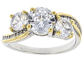 Pre-Owned White Cubic Zirconia Rhodium And 14K Yellow Gold Over Sterling Silver Ring 3.48ctw