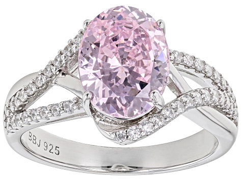 Pre-Owned Pink And White Cubic Zirconia Rhodium Over Sterling Silver Starry Cut Ring 5.45ctw