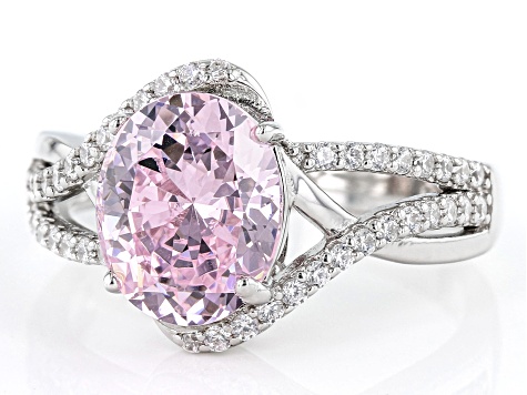 Pre-Owned Pink And White Cubic Zirconia Rhodium Over Sterling Silver Starry Cut Ring 5.45ctw