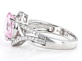 Pre-Owned Pink And White Cubic Zirconia Rhodium Over Sterling Silver Starry Cut Ring 5.45ctw