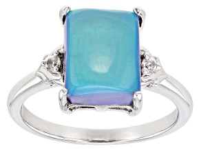 Pre-Owned Aurora Moonstone Rhodium Over Sterling Silver Ring 0.05ctw