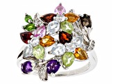 Pre-Owned Sky Blue Glacier Topaz Rhodium Over Sterling Silver Flower Bouquet Ring 3.06ctw