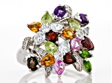 Pre-Owned Sky Blue Glacier Topaz Rhodium Over Sterling Silver Flower Bouquet Ring 3.06ctw
