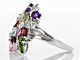 Pre-Owned Sky Blue Glacier Topaz Rhodium Over Sterling Silver Flower Bouquet Ring 3.06ctw