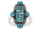 Pre-Owned Multi-Shape Turquoise Rhodium Over Sterling Silver Ring