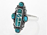 Pre-Owned Multi-Shape Turquoise Rhodium Over Sterling Silver Ring