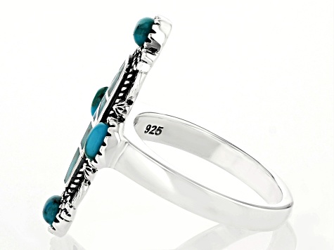 Pre-Owned Multi-Shape Turquoise Rhodium Over Sterling Silver Ring