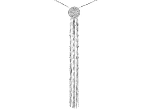 Pre-Owned White Crystal Silver Tone Pave Circle Necklace With Tassel