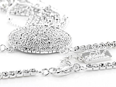 Pre-Owned White Crystal Silver Tone Pave Circle Necklace With Tassel