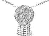 Pre-Owned White Crystal Silver Tone Pave Circle Necklace With Tassel