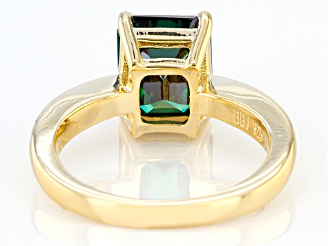 Pre-Owned Green Moissanite 14k yellow gold over sterling silver ring 3.55ct DEW.