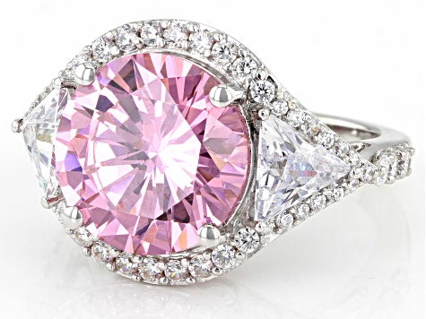 Pre-Owned Pink And White Cubic Zirconia Rhodium Over Sterling Silver Ring 12.50ctw (7.57ctw DEW)