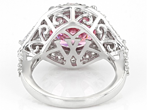 Pre-Owned Pink And White Cubic Zirconia Rhodium Over Sterling Silver Ring 12.50ctw (7.57ctw DEW)