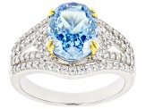 Pre-Owned Blue And White Cubic Zirconia Rhodium Over Sterling Silver Starry Cut Ring 7.32ctw