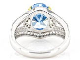 Pre-Owned Blue And White Cubic Zirconia Rhodium Over Sterling Silver Starry Cut Ring 7.32ctw