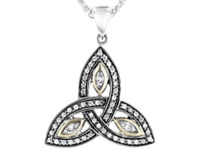 Pre-Owned White Cubic Zirconia Sterling Silver and 10K Yellow Gold Trinity Pendant with 18 Inch Whea
