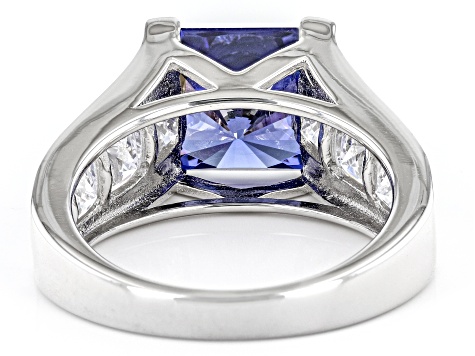 Pre-Owned Blue And White Cubic Zirconia Rhodium Over Sterling Silver Ring 9.90ctw