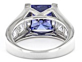 Pre-Owned Blue And White Cubic Zirconia Rhodium Over Sterling Silver Ring 9.90ctw