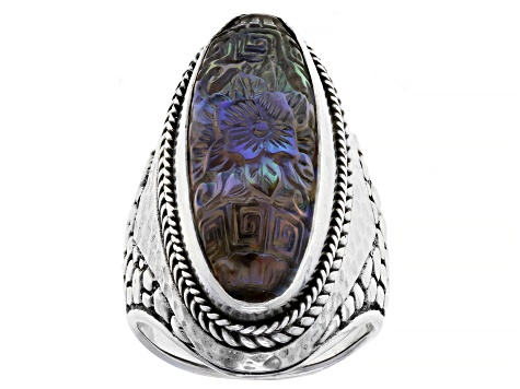 Pre-Owned Green Crystal Abalone Doublet Silver Watermark Ring
