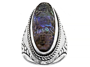Pre-Owned Green Crystal Abalone Doublet Silver Watermark Ring