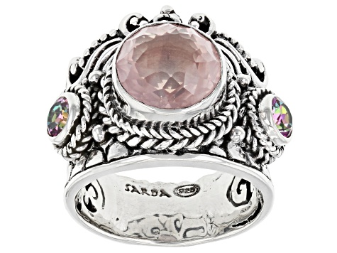 Pre-Owned Pink Rose Quartz & English Tearose™ Topaz Silver Ring .60ctw