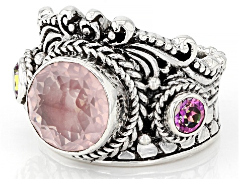 Pre-Owned Pink Rose Quartz & English Tearose™ Topaz Silver Ring .60ctw