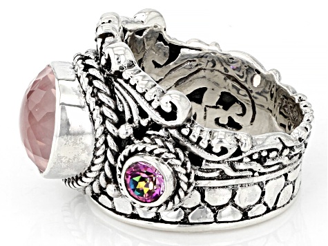 Pre-Owned Pink Rose Quartz & English Tearose™ Topaz Silver Ring .60ctw