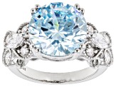 Pre-Owned Blue And White Cubic Zirconia Platinum Over Sterling Silver Ring 11.35ctw