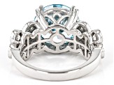Pre-Owned Blue And White Cubic Zirconia Platinum Over Sterling Silver Ring 11.35ctw