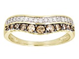 Pre-Owned Champagne And White Diamond 10k Yellow Gold Band Ring 0.55ctw