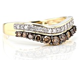 Pre-Owned Champagne And White Diamond 10k Yellow Gold Band Ring 0.55ctw