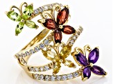 Pre-Owned Green Peridot 18K Yellow Gold Over Silver Butterfly Ring 2.92ctw