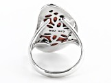 Pre-Owned Custom Shape Red Sponge Coral Rhodium over Sterling Silver Ring