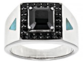 Pre-Owned Mens Black Spinel and Turquoise Rhodium Over Silver Ring 2.86ctw