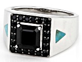 Pre-Owned Mens Black Spinel and Turquoise Rhodium Over Silver Ring 2.86ctw