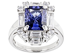 Pre-Owned Blue And White Cubic Zirconia Scintillant Cut® Rhodium Over Sterling Silver Ring 7.50ctw