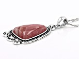 Pre-Owned Pink Triangular Rhodochrosite Rhodium Over Sterling Silver Pendant With Chain