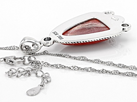 Pre-Owned Pink Triangular Rhodochrosite Rhodium Over Sterling Silver Pendant With Chain
