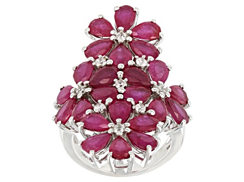 Pre-Owned Red Mahaleo(R) Ruby Rhodium Over Sterling Silver Ring 14.05ctw