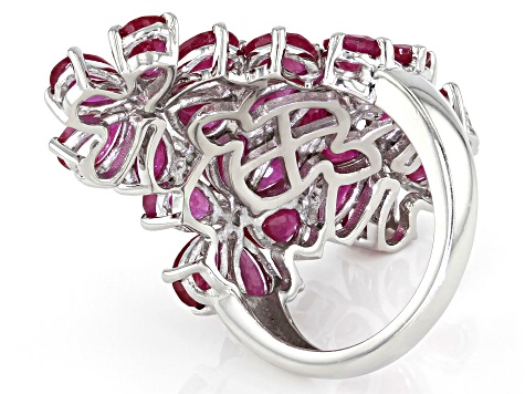 Pre-Owned Red Mahaleo(R) Ruby Rhodium Over Sterling Silver Ring 14.05ctw