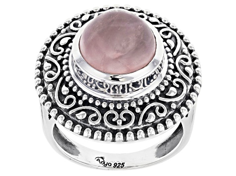 Pre-Owned Pink 10mm Round Rose Quartz Sterling Silver Ring