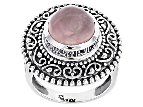 Pre-Owned Pink 10mm Round Rose Quartz Sterling Silver Ring