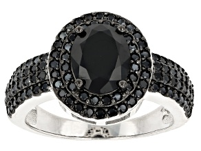 Pre-Owned Black Spinel Rhodium Over Sterling Silver Ring 2.50ctw