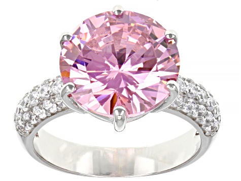 Pre-Owned Pink and White Cubic Zirconia Platinum Over Sterling Silver Ring 12.43ctw