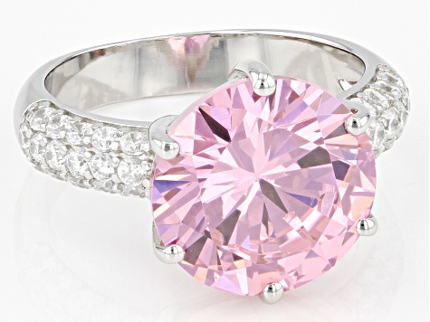 Pre-Owned Pink and White Cubic Zirconia Platinum Over Sterling Silver Ring 12.43ctw