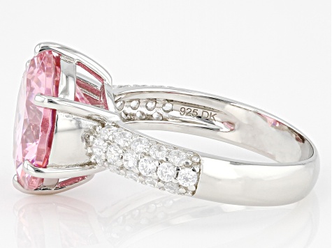 Pre-Owned Pink and White Cubic Zirconia Platinum Over Sterling Silver Ring 12.43ctw