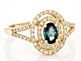 Pre-Owned Indicolite Blue Tourmaline And White Diamond 14K Yellow Gold Halo Ring 0.85ctw